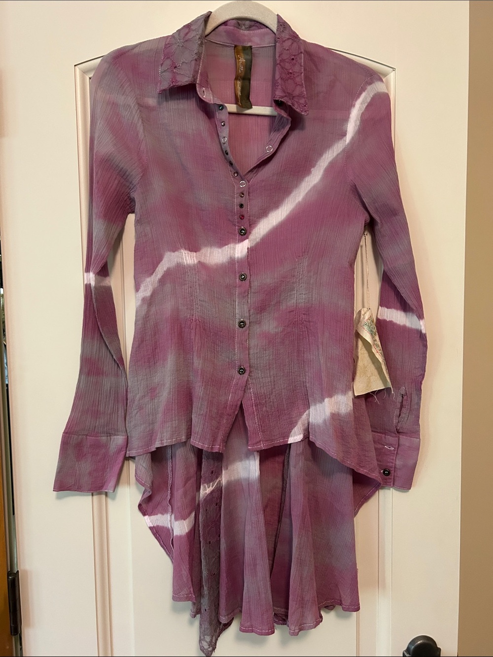 Aratta Pink Blouse with Olive Accent Label Gorgeous sheer hi-low for all Summer